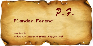 Plander Ferenc névjegykártya